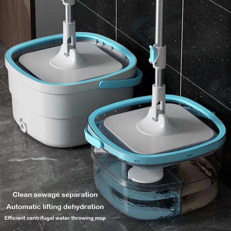 Spin Mop and Bucket, Mop and Bucket Set for Home 360 Mopping Floor Tool, Mop Bucket Set with 2 Pieces Cloth Microfiber Mop Tool Dry Wet Floor Mopping System